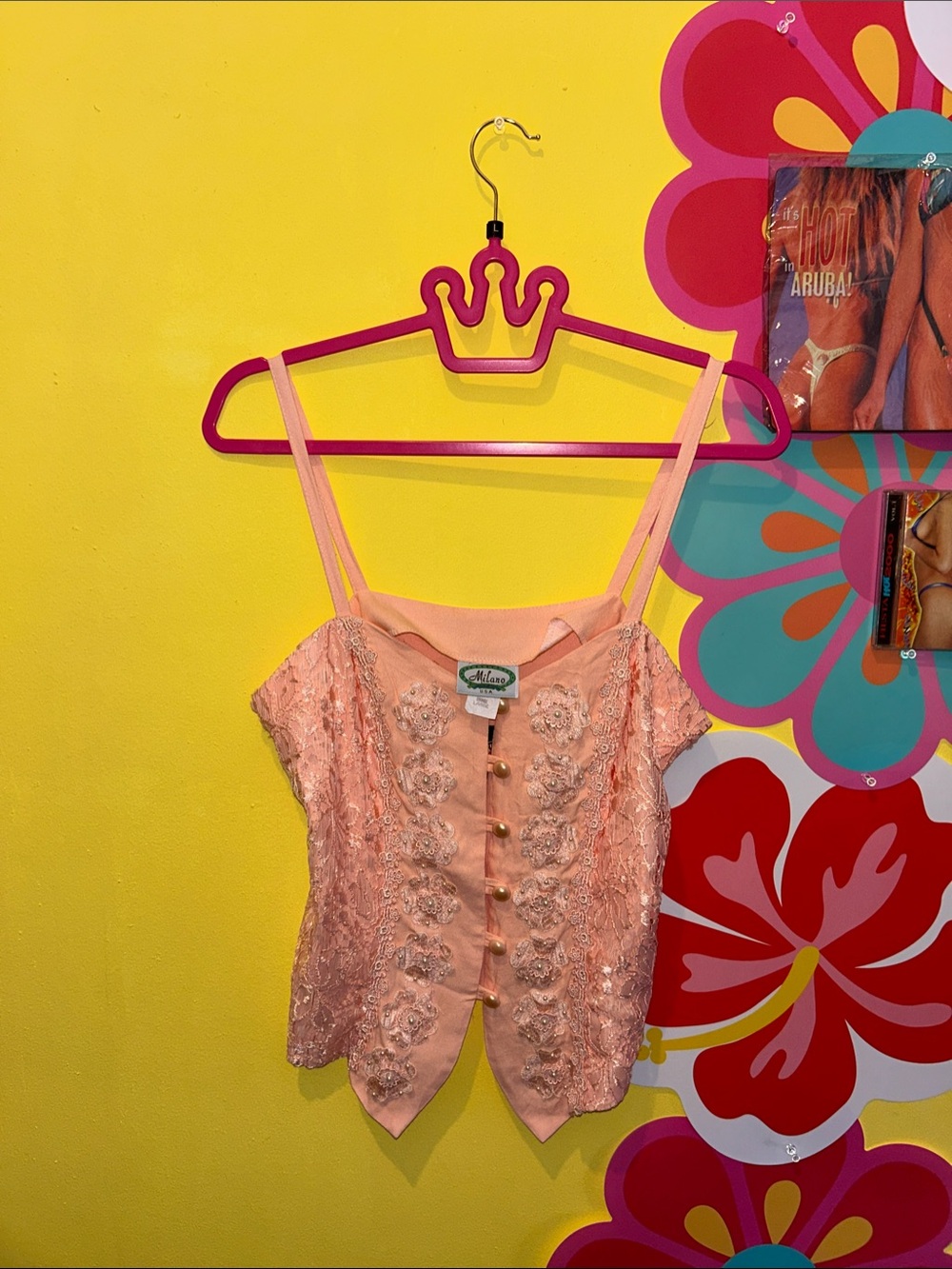 Vintage Pink Embellished Lace-Cami Top